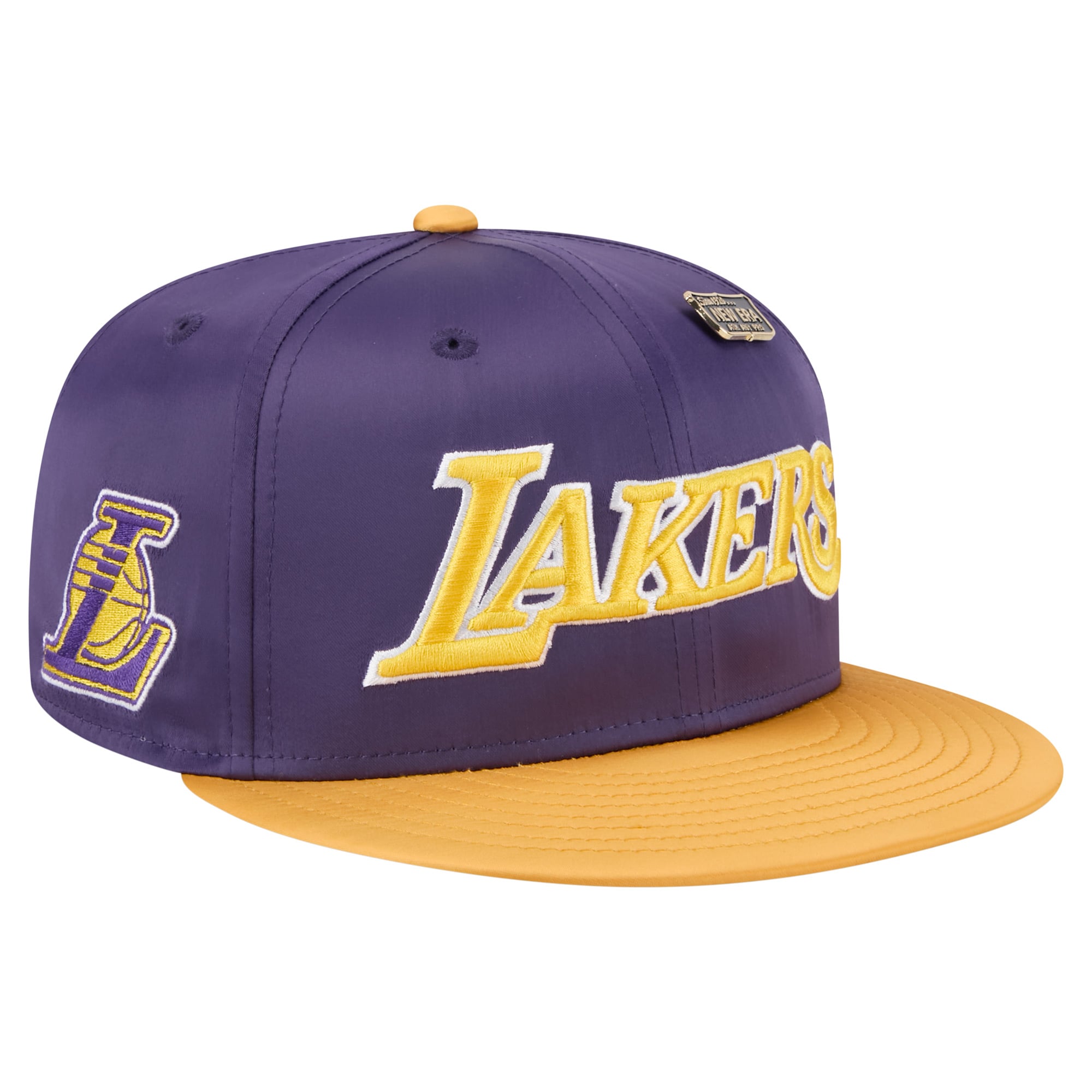 Men's Los Angeles Lakers New Era Purple/Gold Throwback Satin Vintage Pin Two-Tone 59FIFTY Fitted Hat